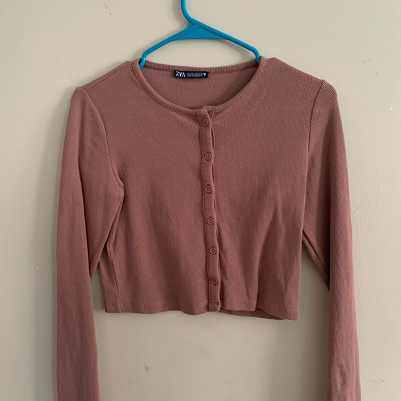 Zara Cropped Long Sleeve Cardigan Top - Picture 2 of 4